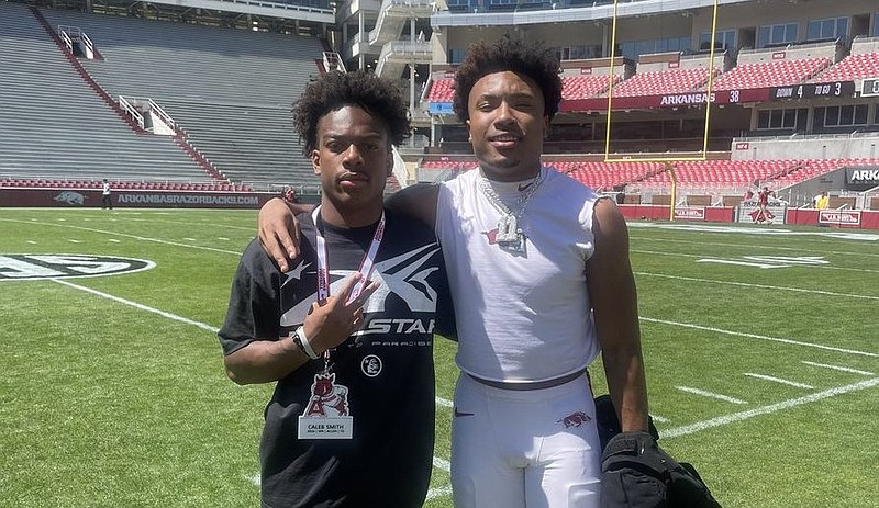 2026 athlete Caleb Smith and his former teammate and current Razorback DB Jaden Allen.