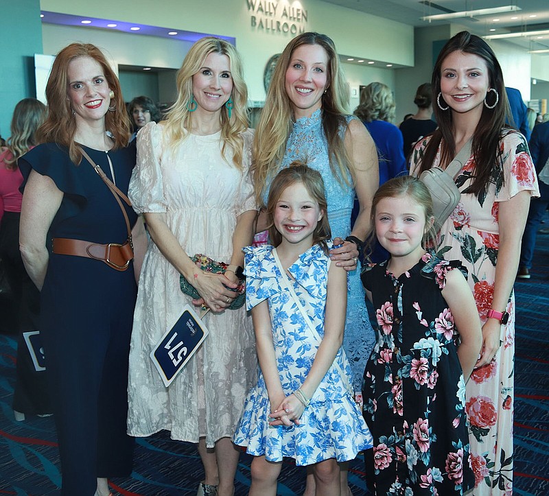 (Children) Mary Eades Wilson and Marlee Paige with (adults) Amie Gaither, Sarah Ford, Emily Wilson and Jayma Whatley at Easterseals Arkansas' 2024 Fashion Event benefit, held April 2 in the Wally Allen Ballroom of Little Rock's Statehouse Convention Center.
(Arkansas Democrat-Gazette/Helaine R. Williams)