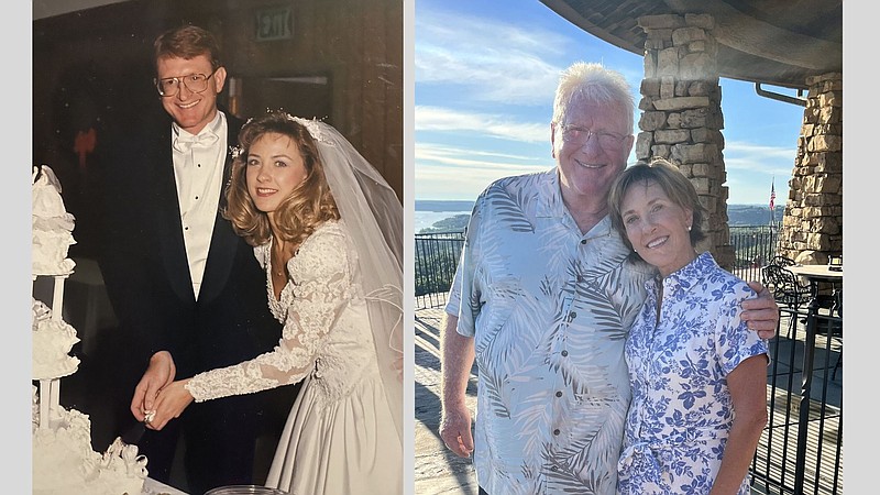 Dan and Gigi Parker got married in Dec. 1987 (left) and are shown in this combined photo. (Special to the Democrat-Gazette)