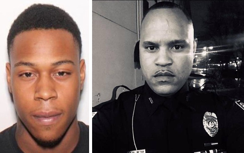 KeShone Smith (left), the chief suspect in the shooting death of Pine Bluff police Detective Kevin D. Collins, is shown with Collins in these undated file photos. (Courtesy photos)