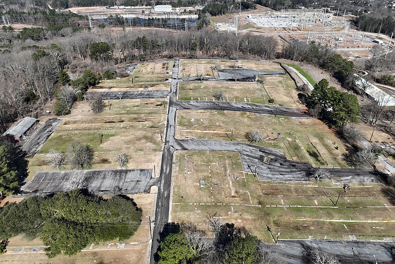 An aerial photograph shows Microsoft's Westside property near Westside Park off Donald Lee Hollowell Parkway, Friday, Feb. 3, 2023, in Atlanta. Microsoft confirmed Friday it has stopped work on its gigantic campus in Atlanta s Westside that was poised to bring thousands of jobs, act as a new hub for the technology giant and become a defining cornerstone of the area. (Hyosub Shin / Hyosub.Shin@ajc.com)