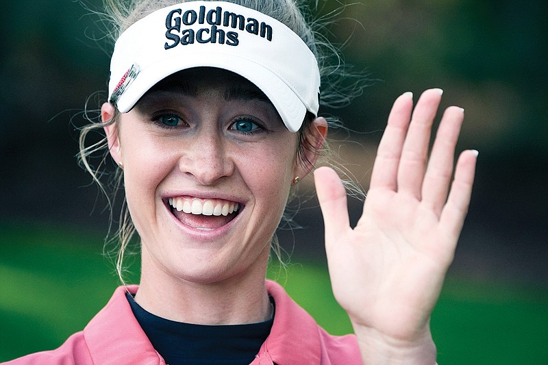 Nelly Korda waves after winning the LPGA T-Mobile Match Play title earlier this month in North Las Vegas, Nev. (Associated Press)