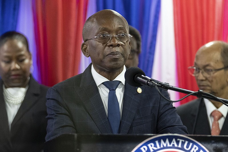 Interim Prime Minister Michel Patrick Boisvert speaks during the swearing-in ceremony of the transitional council tasked with selecting a new prime minister and cabinet, in Port-au-Prince, Haiti, on Thursday.
(AP/Ramon Espinosa)