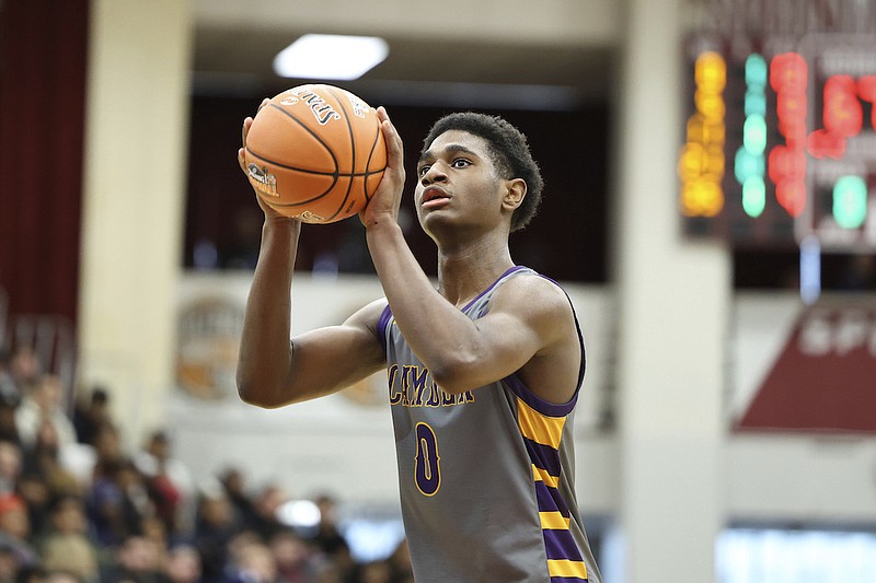 Billy Richmond (0) of Camden is shown in action against Bishop Gorman during a school basketball game at the Hoophall Classic on Monday, Jan. 16, 2023, in Springfield, Mass. (AP Photo/Gregory Payan)