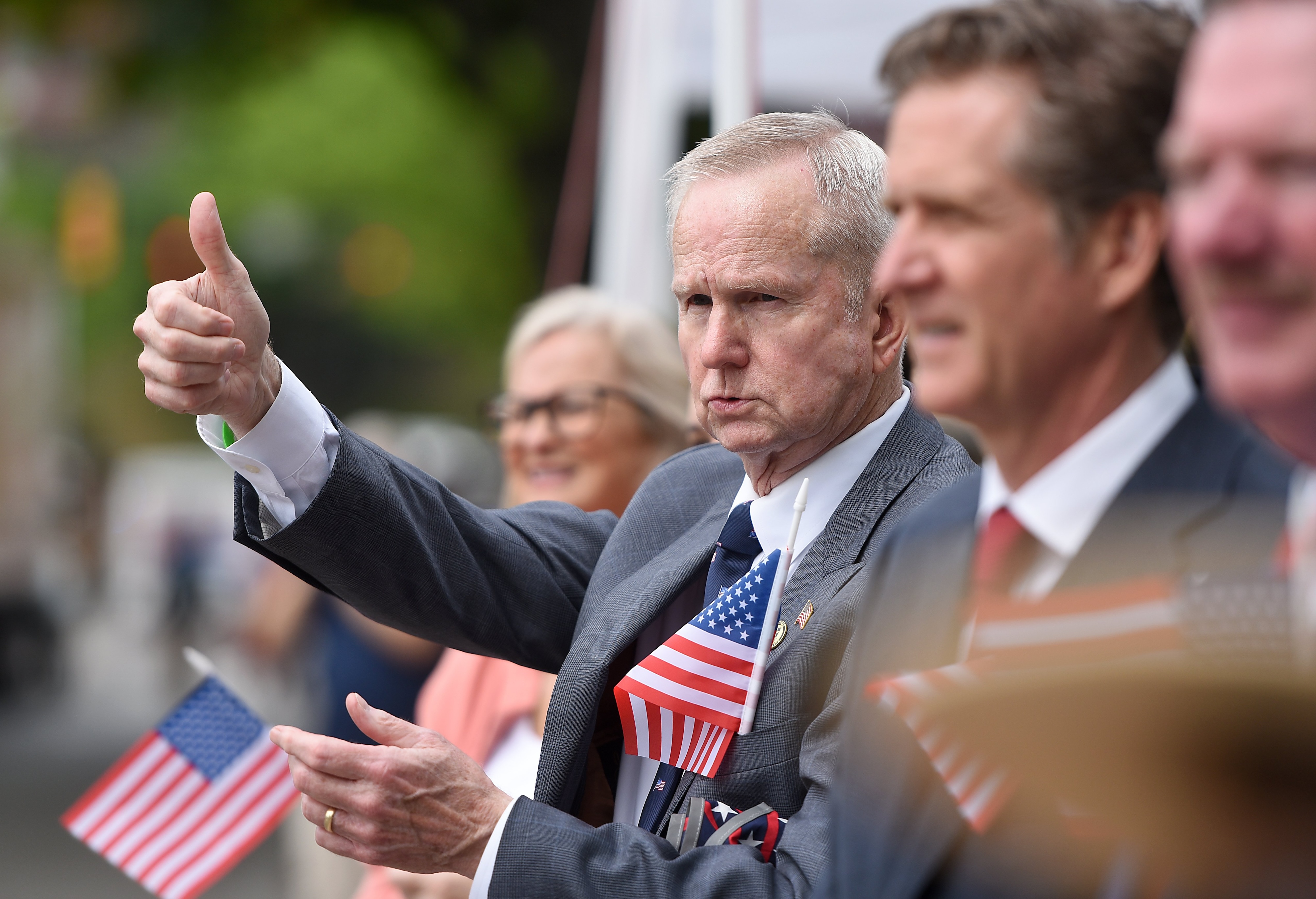 Staff photo by Matt Hamilton / Retired U.S. Army Gen. Burwell “BB” Bell watches the parade at a viewing area on W. Aquarium Way during the 75th Armed Forces Day Parade on Friday, May 3, 2024.