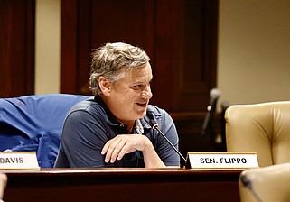 Sen. Scott Flippo, R-Bull Shoals, tells lawmakers Friday May 31, 2024 during an Arkansas Legislative Council meeting that the contract with professional development firm Solution Tree has been withdrawn from consideration. (Arkansas Democrat-Gazette/Thomas Metthe).