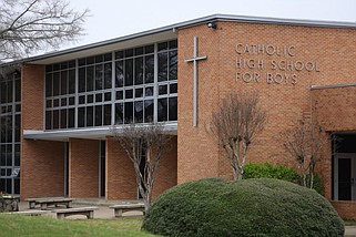 The campus of Catholic High School for Boys in Little Rock is shown in this March 7, 2024 file photo. The school was among those to participate in the Arkansas Educational Freedom Accounts program for the 2023-2024 school year. The program provides vouchers, or taxpayer funding, for students' tuition and other private school costs. (Arkansas Democrat-Gazette/Kyle McDaniel)