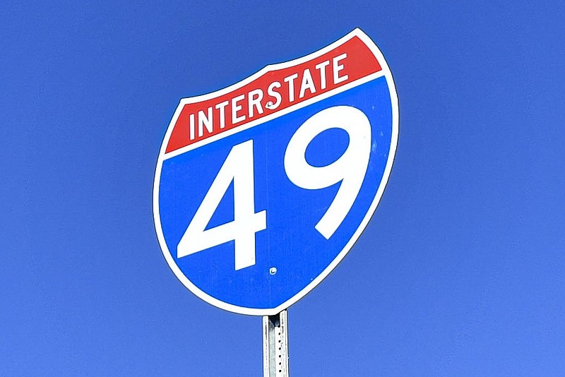 A highway sign marks Interstate 49 at the interchange with Arkansas 22 in Barling in this Oct. 13, 2022 file photo. (NWA Democrat-Gazette/Hank Layton)