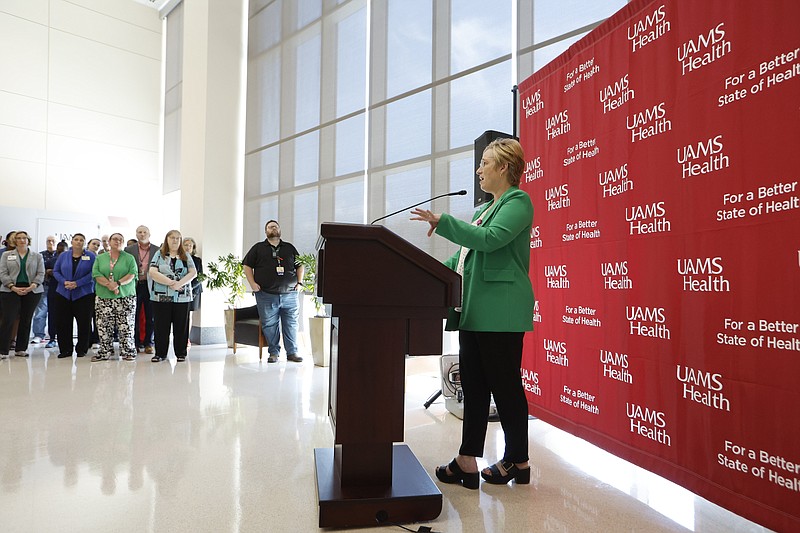 Dr. Laura James, UAMS associate vice chancellor for Clinical and Translational Research, talks about the $31.7 million award granted to University of Arkansas for Medical Science from the National Institutes of Health on Wednesday, July 11, 2024, at UAMS in Little Rock. .(Arkansas Democrat-Gazette/Thomas Metthe)