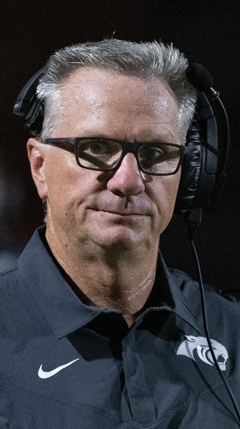 Cabot’s head coach, Scott Reed seen on the sidelines at Panther Stadium in Cabot. (Arkansas Democrat-Gazette/Justin Cunningham)