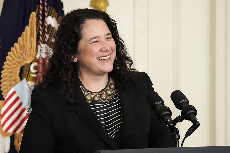 Small Business Administration administrator Isabel Casillas Guzman speaks in the East Room of the White House in Washington in this March 27, 2023, file photo. (AP/Alex Brandon)