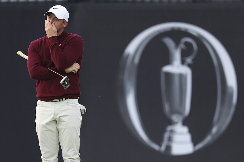 Rory McIlroy of Northern Ireland reacts Friday as he waits on the 17th green during his second round of the British Open at Royal Troon Golf Club in Troon, Scotland. McIlroy missed the cut, ensuring he would not his long-awaited fifth major this season.
(AP/Peter Morrison)