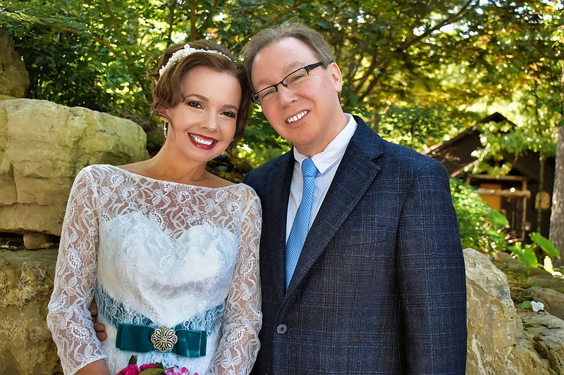 Shelby Brewer and John Lyon eloped on Oct. 12, 2023. They honeymooned at the Magical Castle at the Tree Houses in Eureka Springs. “It looks like you’re in a castle and actually to get to the upstairs you have to find a secret passage,” John says.
(Special to the Democrat-Gazette)