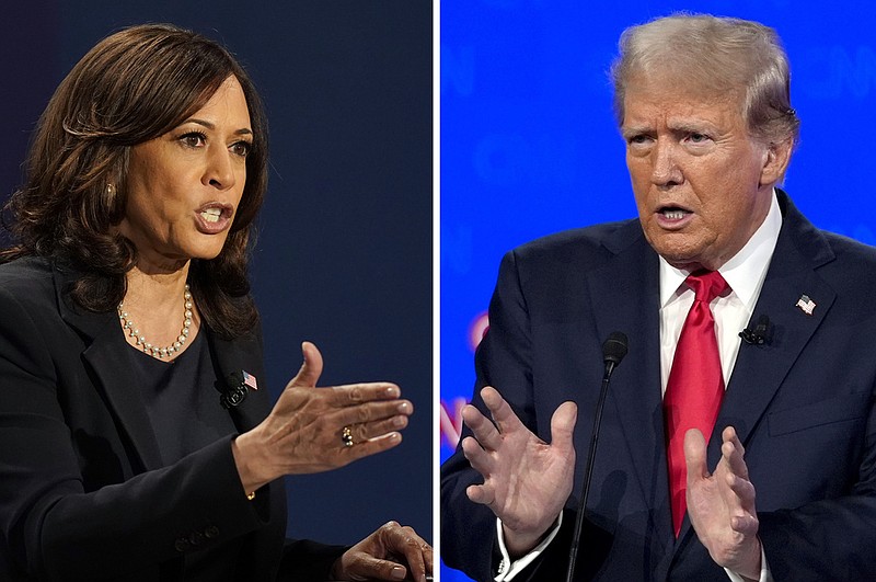 Democratic vice presidential candidate Sen. Kamala Harris, D-Calif., speaks during a debate, Oct. 7, 2020, in Salt Lake City, left, and Republican presidential candidate former President Donald Trump speaks during a debate, June 27, 2024, in Atlanta. (AP)