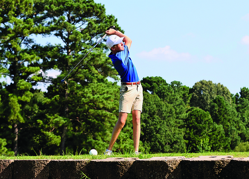 Parkers Chapel's Jaxon Waggoner tees off in action at the Lions Club earlier this season.