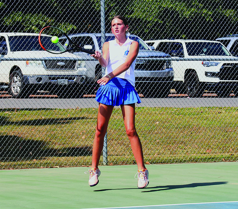 Parkers Chapel's Tatum Watson hits a forehand in action this season. Parkers Chapel hosts Fordyce on Tuesday.