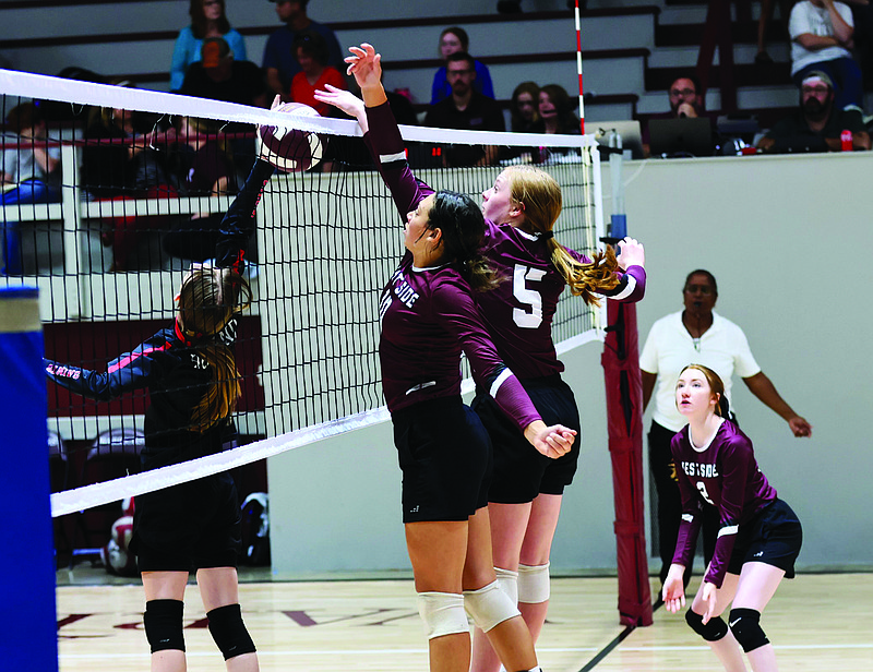 West Side Christian's Camille McKnight, left, and Carley Bain give the Lady Warriors a formidable frontcourt duo at the net. The Lady Warriors hosts Lafayette County on Tuesday.