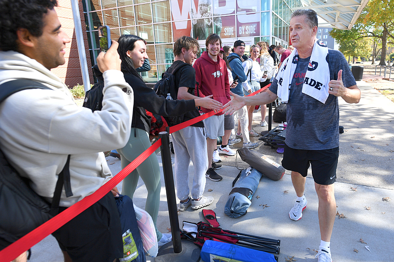 Students camp outside Bud Walton Arena for KansasArkansas basketball