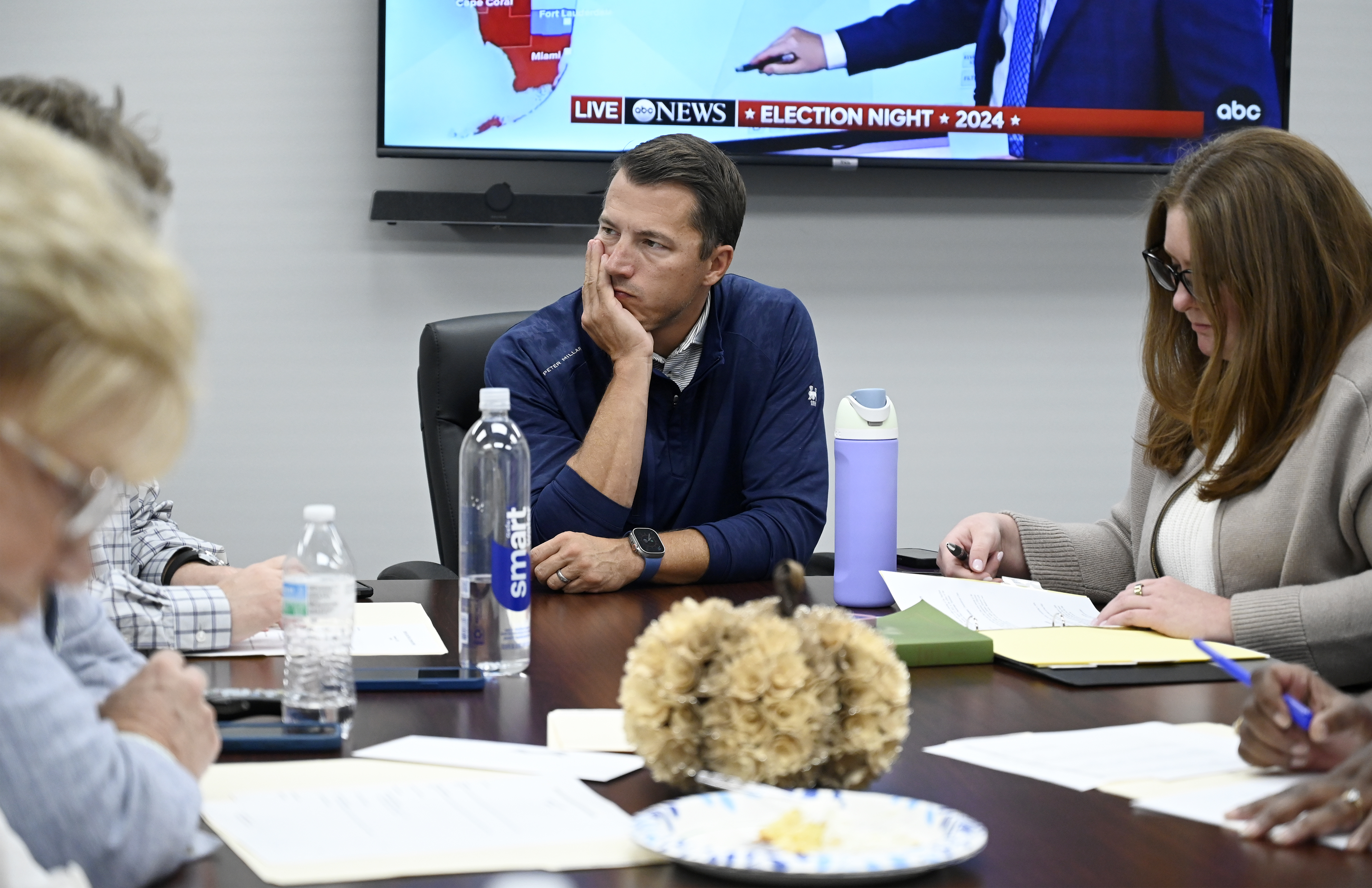 Staff photo by Abby White / Justin Furrow listens to voting topics discussed during the meeting. The Hamilton County election commission held a meeting shortly before the polls closed on Tuesday, November 5, 2024.