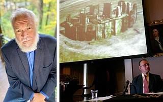 Alex Barker (left), director of the Arkansas Archeological Survey, is shown in a 2021 file photo. At right, archaeology professor Tim Darvill discusses the Stonehenge monument (pictured) during a news conference at the Society of Antiquaries London in a Sept. 22, 2008, file photo. Barker has been elected as a fellow of the London society. (Left, courtesy photo; right, AP/Sang Tan)