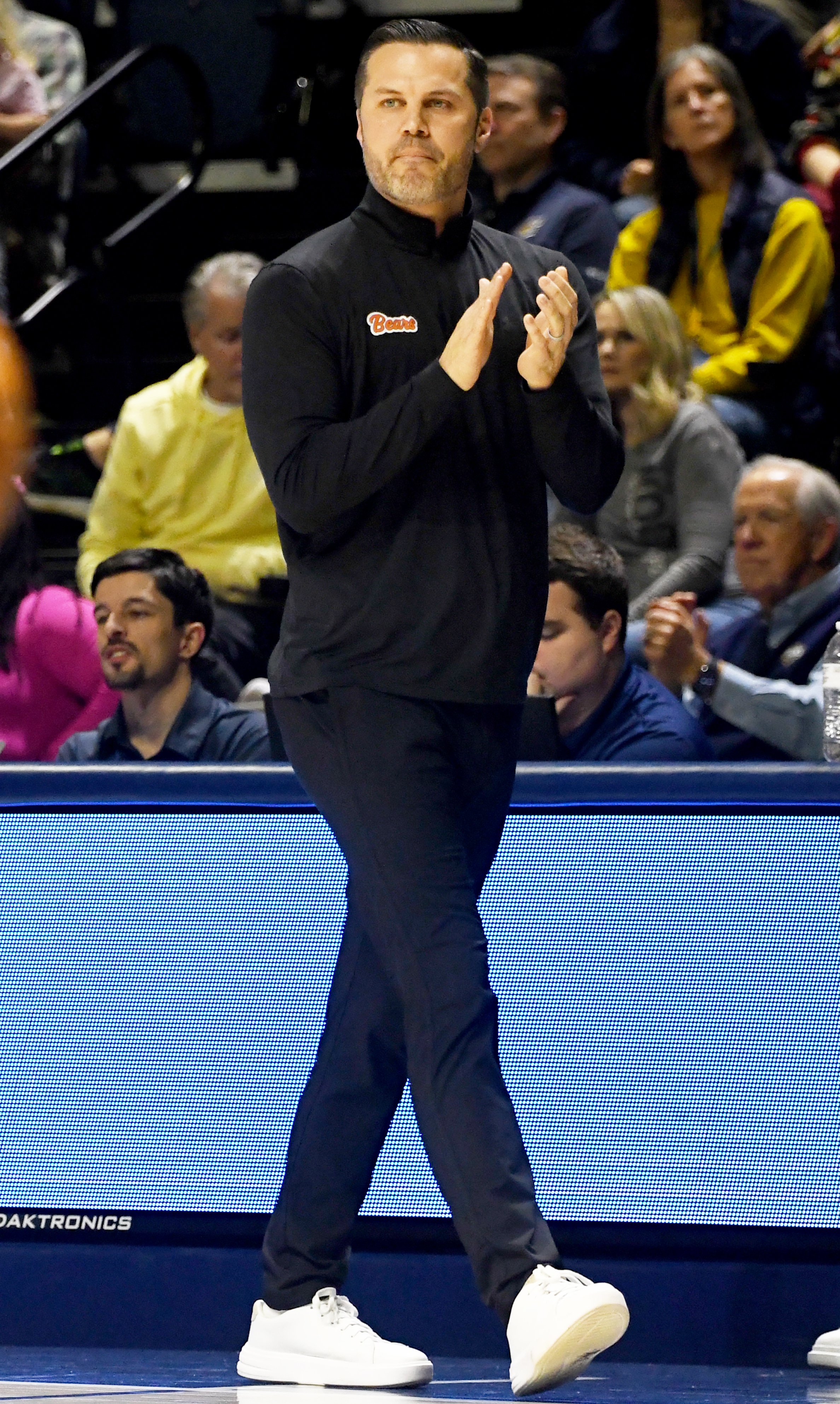 Staff photo by Abby White / Mercer Men’s Basketball Head Coach Ryan Ridder coaches from the sideline. The University of Tennessee at Chattanooga Men’s Basketball team played Mercer on Saturday, February 1, 2025 in McKenzie Arena.