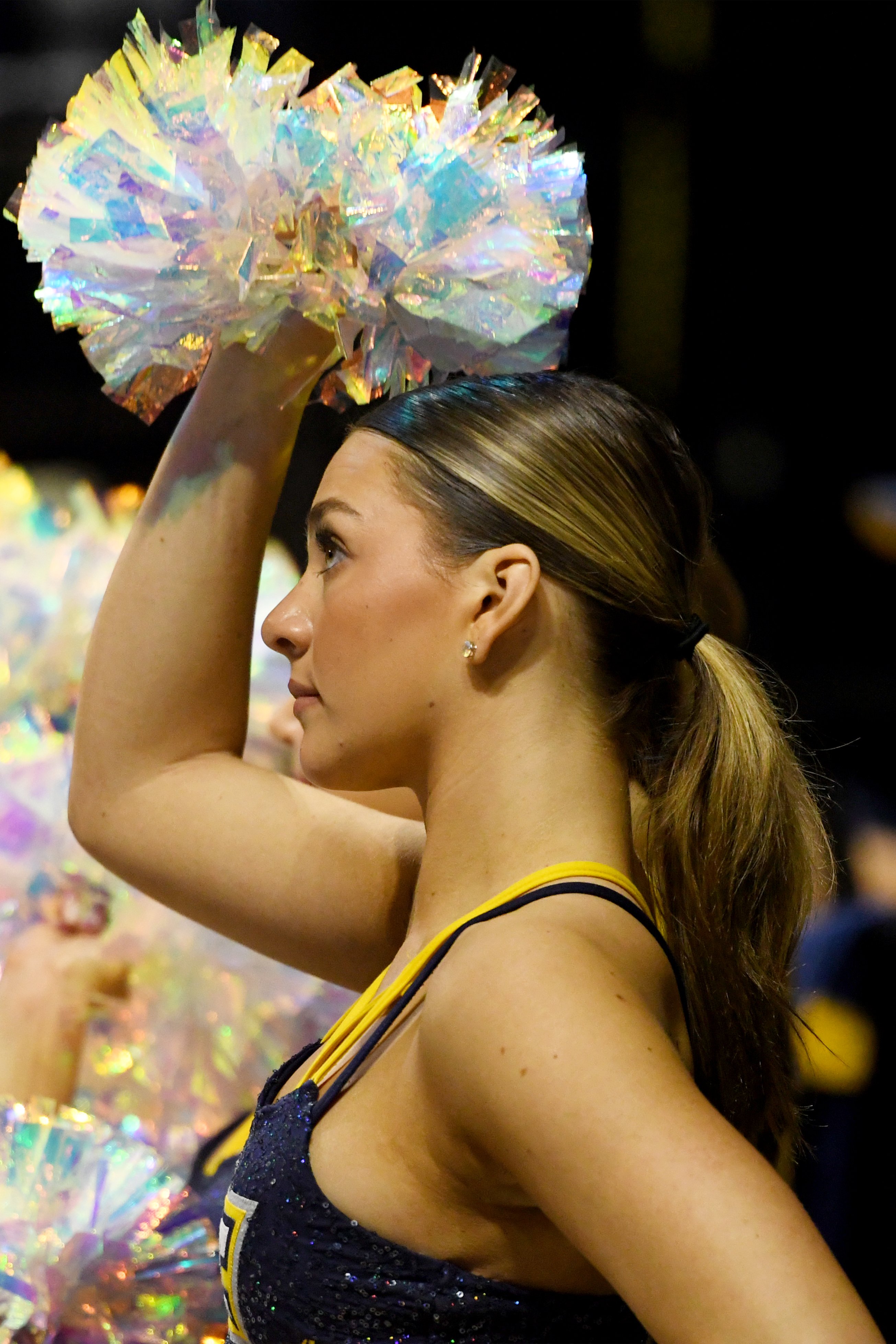 Staff photo by Abby White / UTC Sugar Mocs support the UTC Men’s Basketball team from the sideline. The University of Tennessee at Chattanooga Men’s Basketball team played Mercer on Saturday, February 1, 2025 in McKenzie Arena.