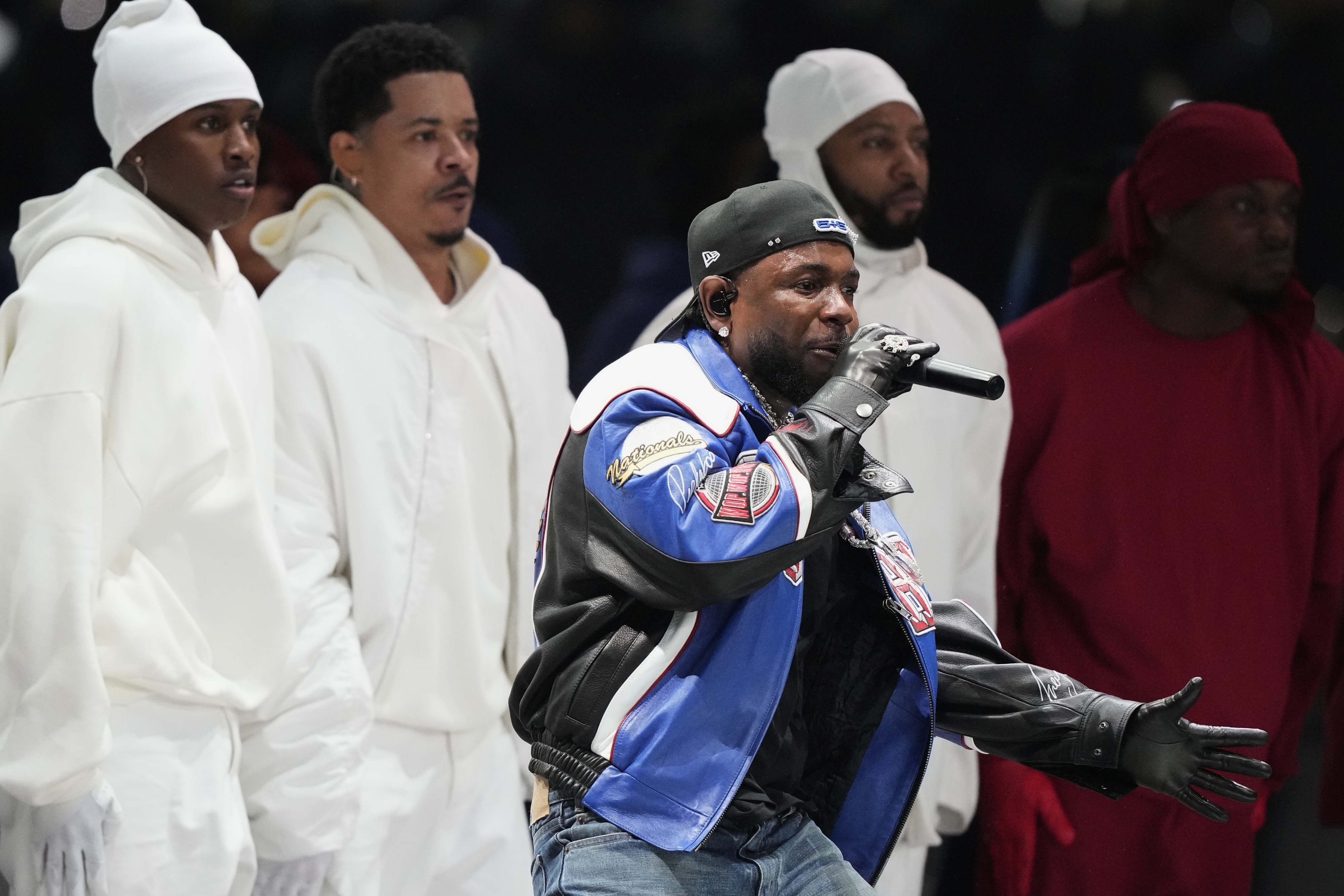Kendrick Lamar performs during halftime of the NFL Super Bowl 59 football game between the Kansas City Chiefs and the Philadelphia Eagles, Sunday, Feb. 9, 2025, in New Orleans. (AP Photo/Brynn Anderson)