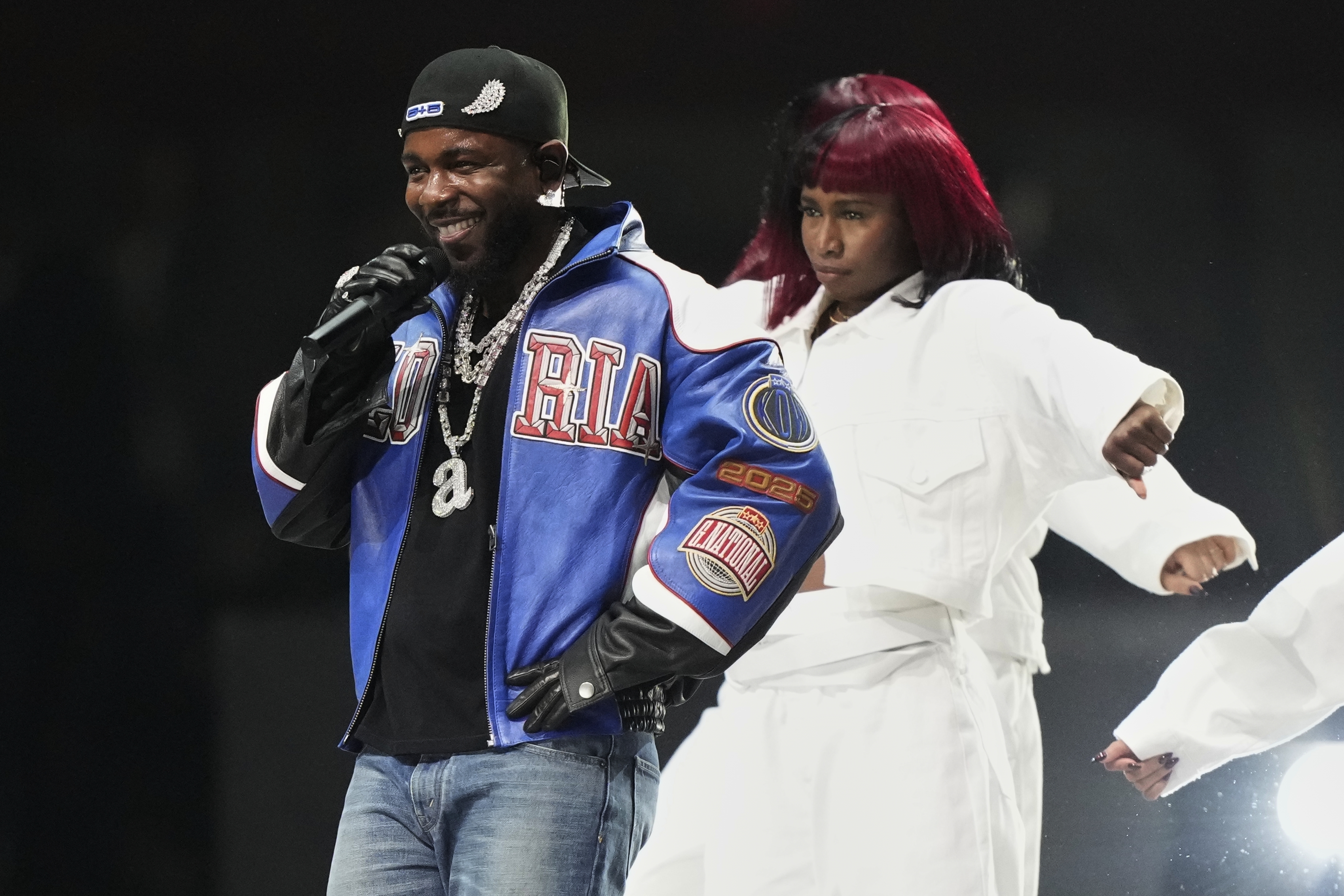 Kendrick Lamar performs during halftime of the NFL Super Bowl 59 football game between the Kansas City Chiefs and the Philadelphia Eagles, Sunday, Feb. 9, 2025, in New Orleans. (AP Photo/Brynn Anderson)