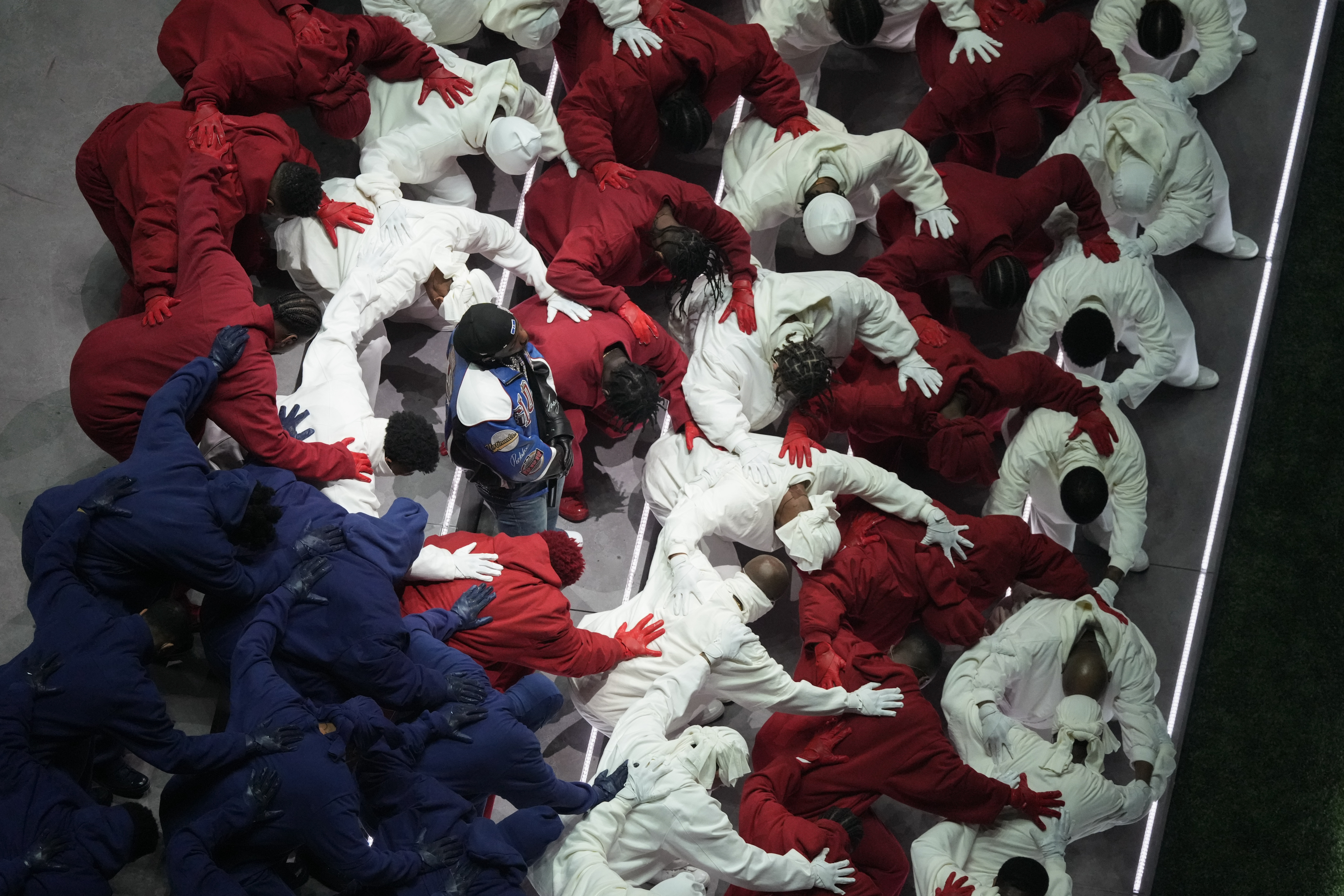 Kendrick Lamar performs during halftime of the NFL Super Bowl 59 football game between the Kansas City Chiefs and the Philadelphia Eagles, Sunday, Feb. 9, 2025, in New Orleans. (AP Photo/Godofredo A. Vásquez)