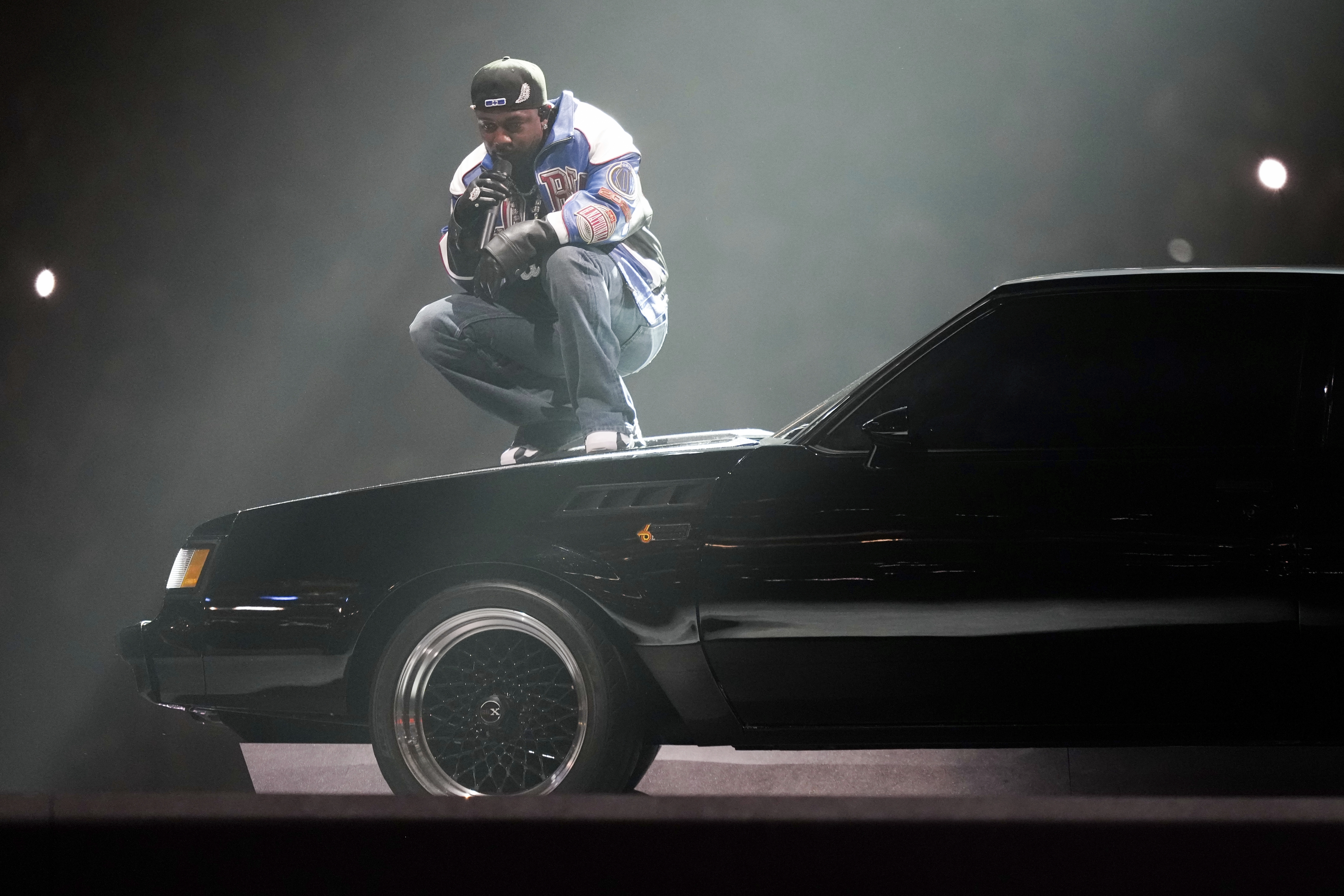 Kendrick Lamar performs during halftime of the NFL Super Bowl 59 football game between the Kansas City Chiefs and the Philadelphia Eagles, Sunday, Feb. 9, 2025, in New Orleans. (AP Photo/Matt Slocum)