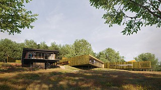 An artist's rendering shows the design for the Xtremis office and lab space at the high-tech communications and electronic-warfare company's Devil's Den Proving Ground in Washington County. (Special to the Democrat-Gazette/Xtremis, designed by Marlon Blackwell)