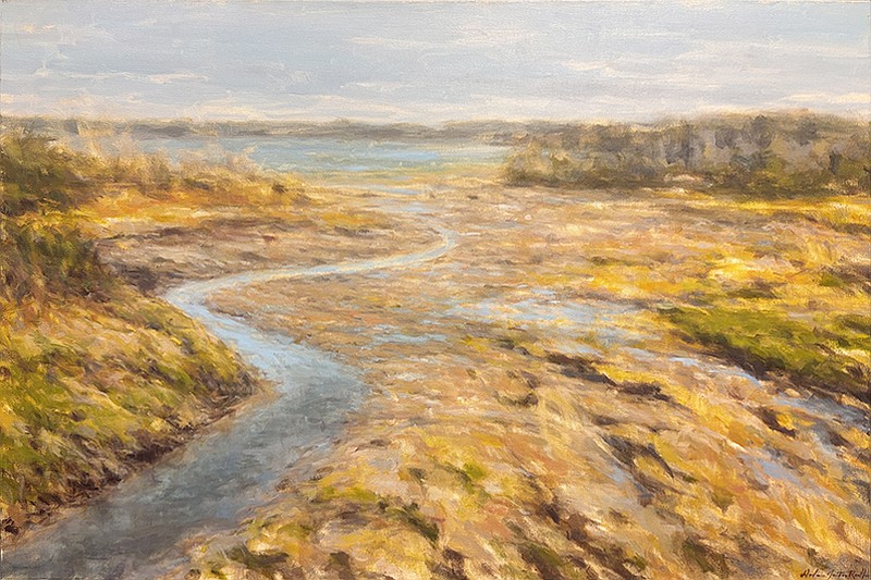 “Hello Sunshine,” “Low Tide,” “Stream Sketch: What Remains Unsaid” and “The Climb” by Dolores Justus Reuther are on display through November at Justus Fine Art Gallery in Hot Springs.

(Special to the Democrat-Gazette)