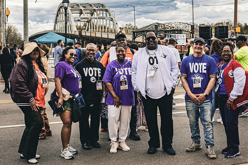 Arkansas Martin Luther King Jr. Commission Executive Director DuShun L. Scarbrough Sr. poses with his team in Selma, Ala., on Sunday, March 8, 2026. (Pine Bluff Commercial/Eplunus Colvin)
