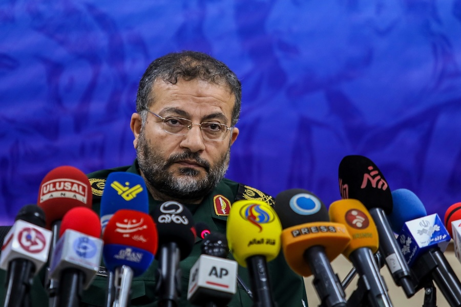 FILE - Commander of Iran's Basij paramilitary force, Gen. Gholam Reza Soleimani, gives a press conference in Tehran, Iran, Nov. 18, 2019. (AP Photo/Ebrahim Noroozi, File)