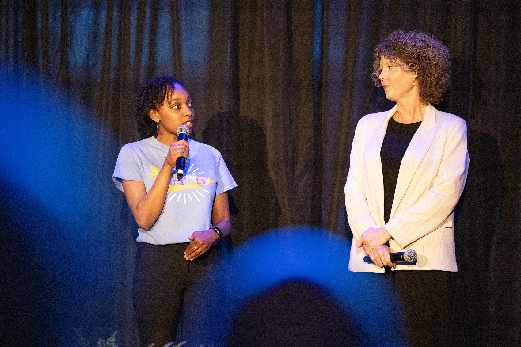 Staff Photo by Seth Carpenter/ Alicia Young, a Fifth grade math teacher at Clifton Hills Elementary, speaks alongside Principal Lindsay Starnes at the State of the System.