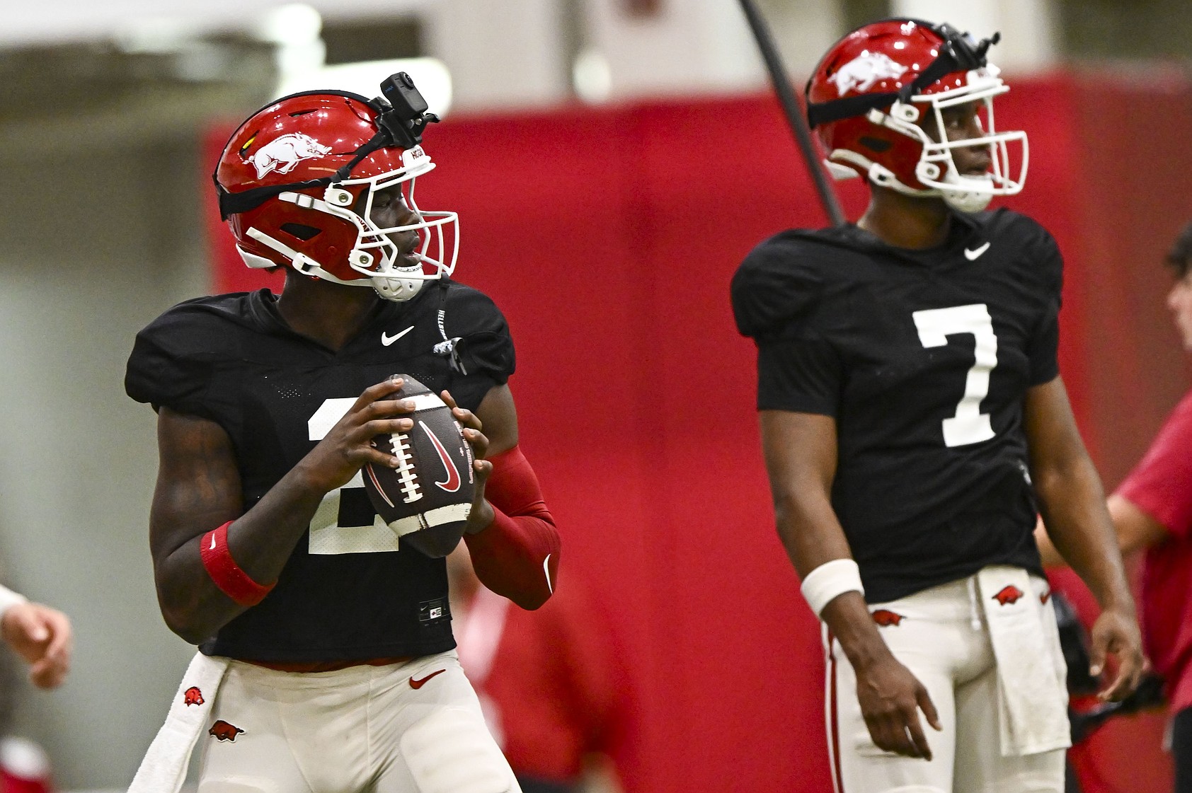 Arkansas football offense pounds for touchdowns in goal line work in ...