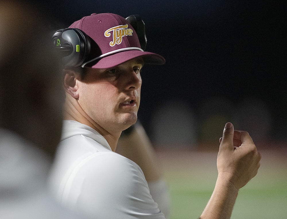Staff photo by Matt Hamilton / Tyner head coach Christian Mainor watches his team play against Red Bank during their game at Tyner Academy on Friday, Sept. 4, 2026.