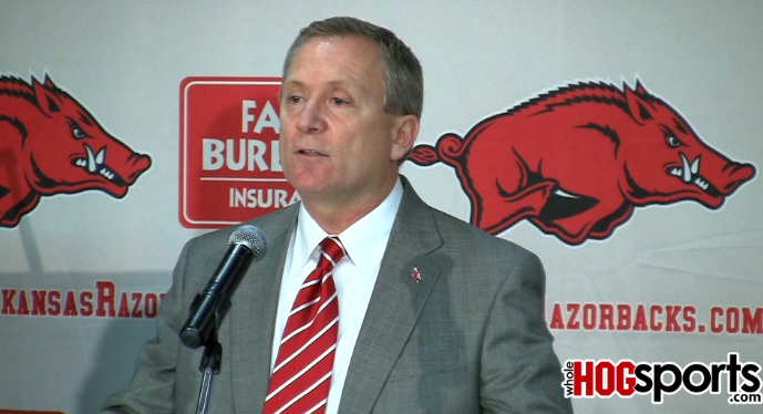 Arkansas athletics director fields questions concerning a new football operations center that was announced Wednesday. 
