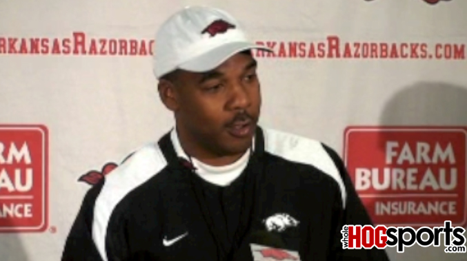 Arkansas offensive coordinator Garrick McGee gives an update on Joe Adams' ankle injury and previews the Razorbacks' upcoming game with South Carolina. 
