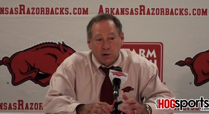 Arkansas women's basketball coach Tom Collen recaps his team's 67-57 win over No. 12 Oklahoma on Sunday at Bud Walton Arena. 