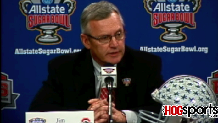 Ohio State coach Jim Tressel previews the Buckeyes' Sugar Bowl game against Arkansas. 