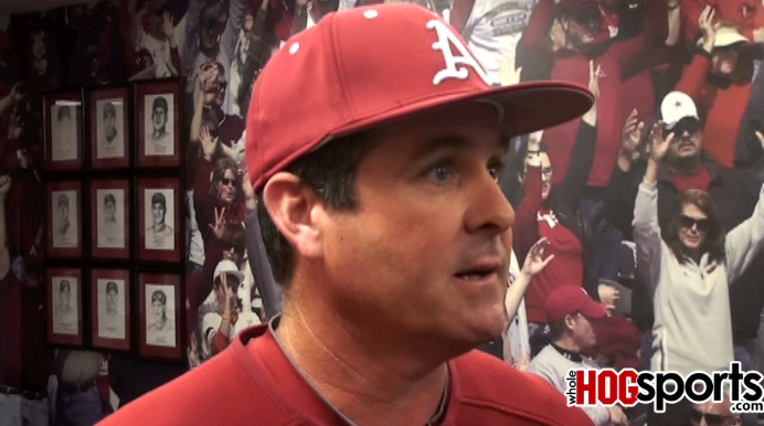 Arkansas hitting coach Todd Butler talks during the Razorbacks' baseball media day on Monday. 