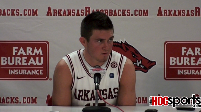 Arkansas guards Rotnei Clarke and Marcus Britt recap the Razorbacks' 77-76 overtime win over No. 22 Kentucky Wednesday at Bud Walton Arena. Clarke finished with a team-high 26 points, while Britt made the game-winning lay-up with 16.3 seconds remaining in overtime. 