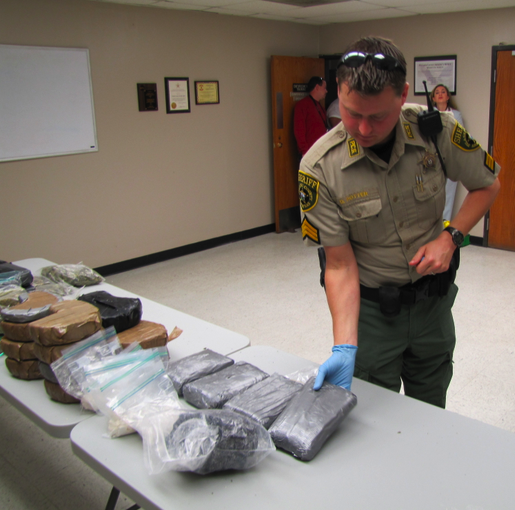 About 85 pounds of marijuana and cocaine was seized during a traffic stop Wednesday in Pulaski County.
