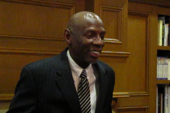 Geoffrey Canada, an education reformer who is the CEO of the Harlem Children's Zone, spoke with reporters Thursday shortly before giving an address at the Statehouse Convention Center.