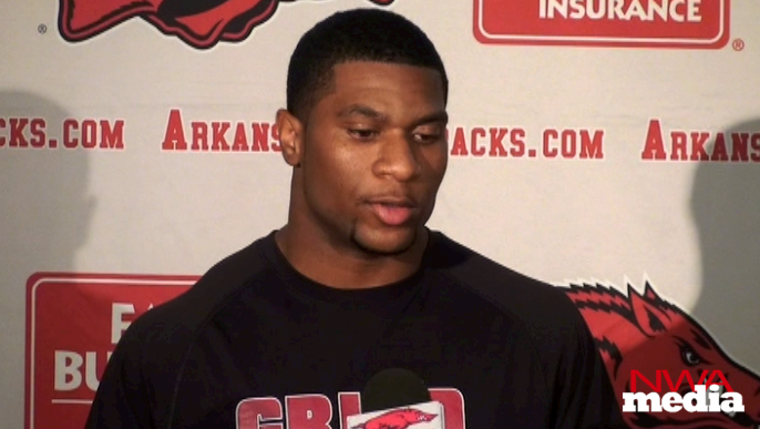 Arkansas running back Knile Davis speaks for the first time publicly since a season-ending ankle injury suffered Aug. 11. 