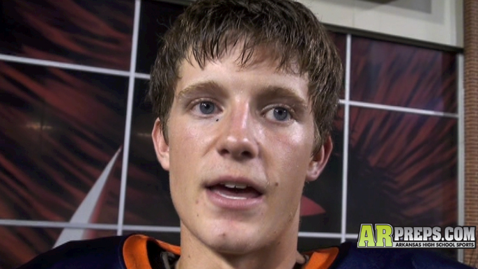 Rogers Heritage quarterback Josh Qualls recaps the War Eagles' 37-20 win over Springfield (Mo.) Hillcrest Thursday at Donald W. Reynolds Razorback Stadium. Qualls passed for 285 yards and five touchdowns in the first game of his high school career. 