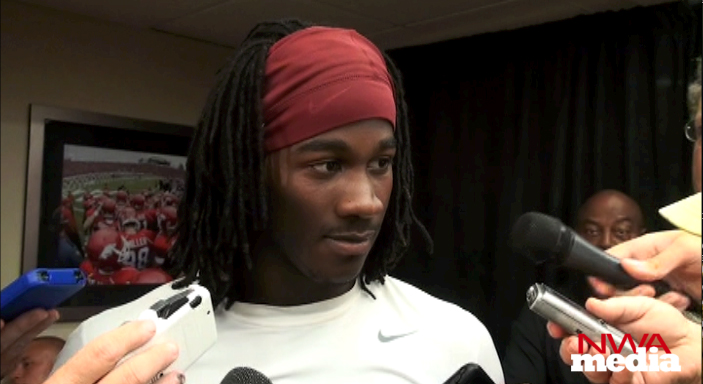 Arkansas receiver Cobi Hamilton recaps the Razorbacks' 52-3 win over New Mexico Saturday at War Memorial Stadium in Little Rock. 