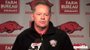 Arkansas coach Bobby Petrino reacts to the death of Razorbacks freshman tight end Garrett Uekman Sunday night. 