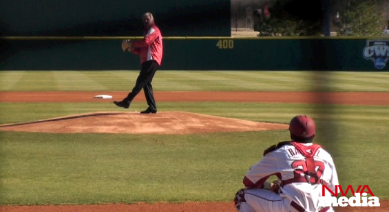 VIDEO: Arkansas governor Mike Beebe threw out the first pitch at the Razorbacks' baseball game against Northwestern State on Wednesday at Baum Stadium in Fayetteville. 
